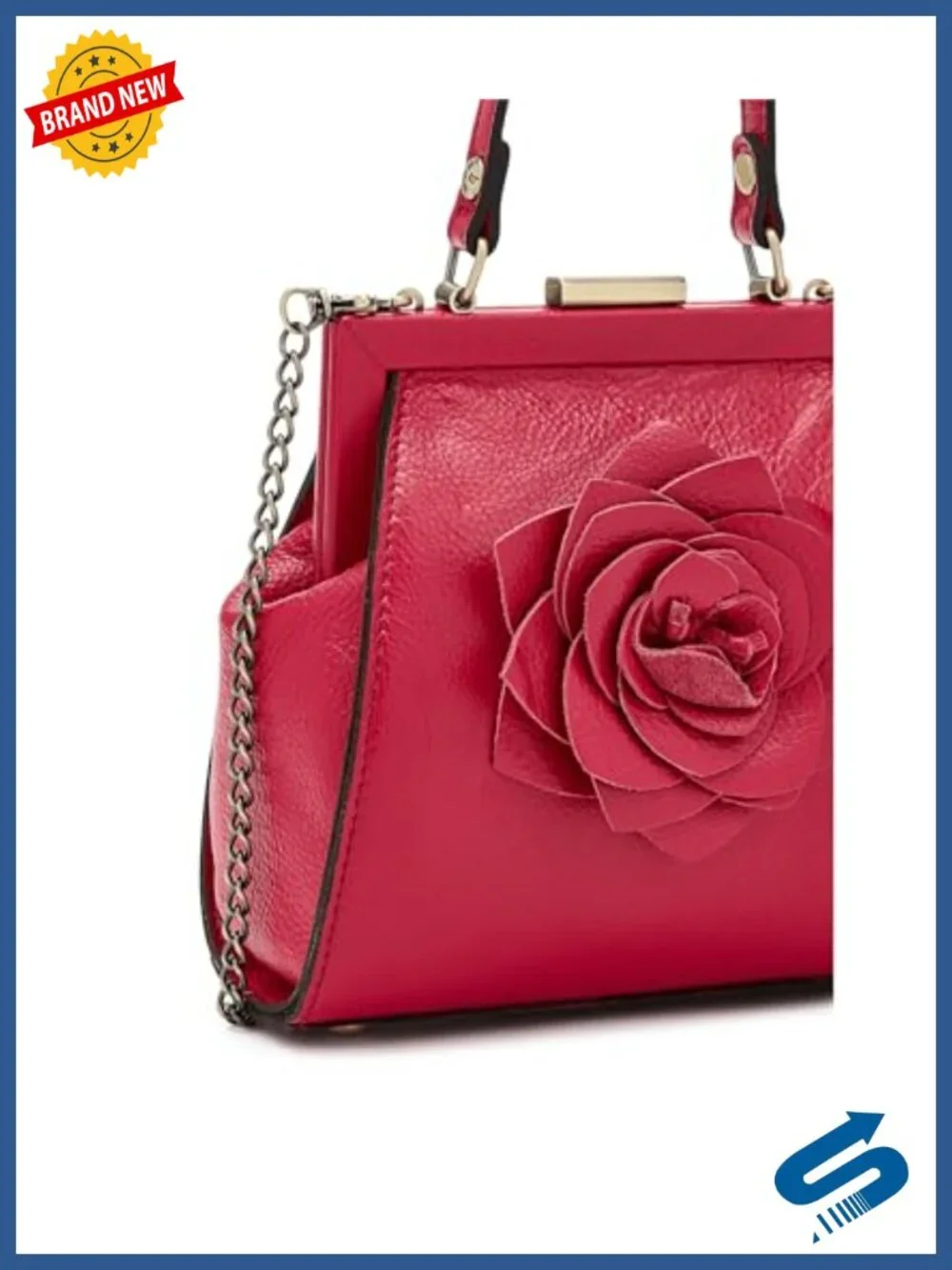 Vintage Frame Satchel with Floral Pattern, Leather, Crossbody Strap